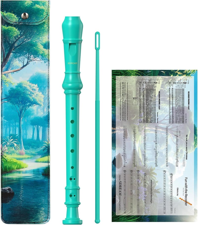 SDREAM Soprano Recorder Instrument for Kids Beginners&Student,8 Hole German Fingering Recorder Flute with Cleaning Rod & Leather Bag (Green) - Image 1